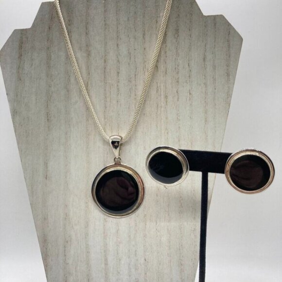 Vintage Set Round Pendant 16" Necklace Pierced Earrings Chain Marked Italy 925 - Picture 14 of 14